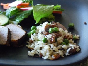 Wild Rice with pecans mushrooms and peas